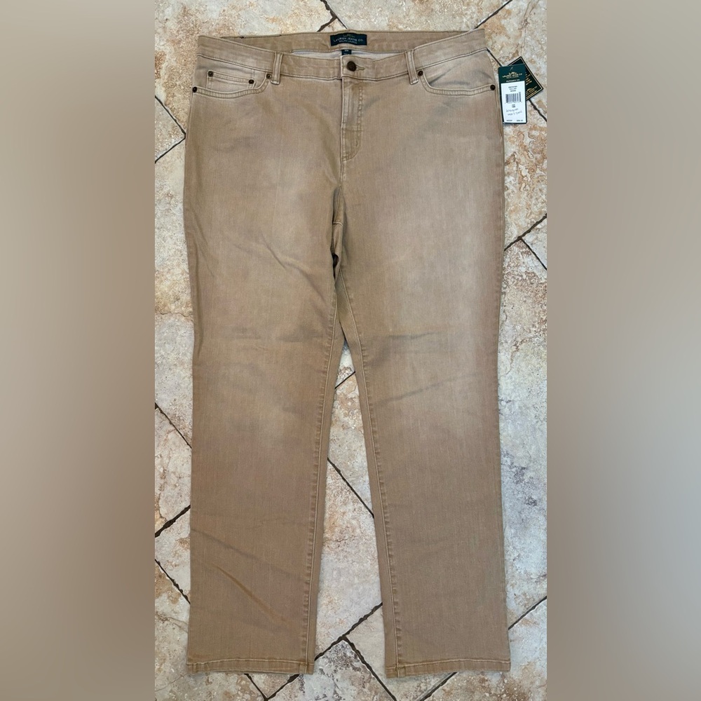 LRL Ralph Lauren Jeans Pants 18W Beige Classic Straight Leg Cropped Stretch